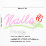 TONGER® Nails With Rose Flower Wall LED Neon Sign Light