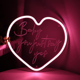 TONGER® Pink Heart With Curving "Baby you just say yes"  Wall LED Neon Sign Light