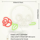 TONGER® Skull With Rose Flower Wall LED Neon Sign Light