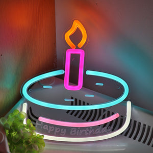 TONGER® Happy Birthday With Cake Wall LED Neon Sign