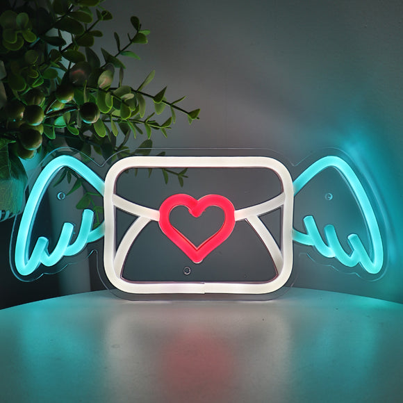 Envelope With Wings Heart LED Neon Sign