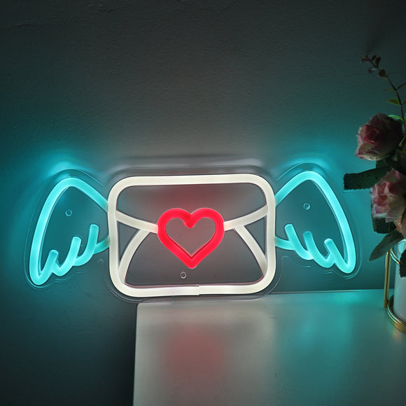 Envelope With Wings Heart LED Neon Sign