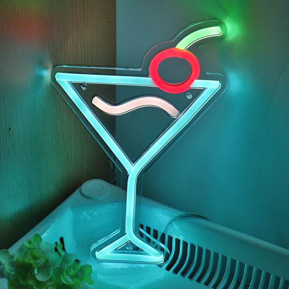 Cocktails  With Cherry Wall LED Neon Sign