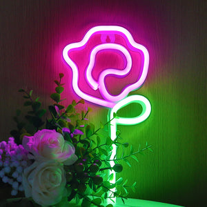 TONGER® Pink & Green Flower Wall LED Neon Light Sign