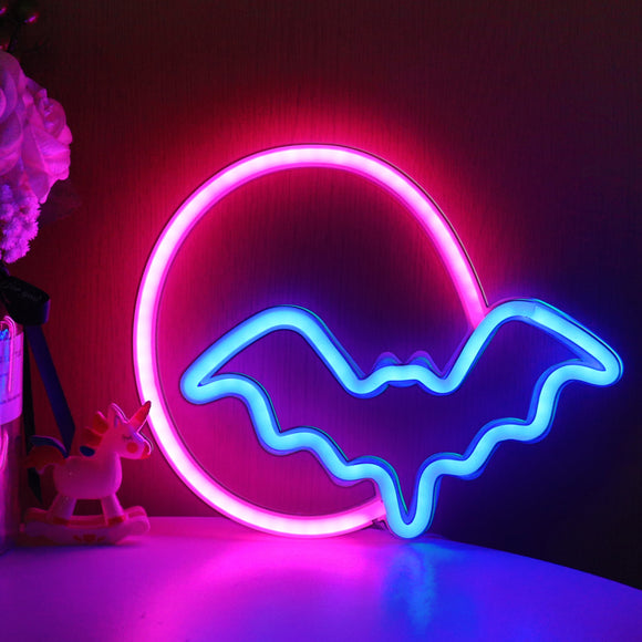 TONGER® Moon With Bat LED Neon Sign