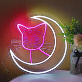 TONGER®Big White Moon With Cat LED Neon Sign