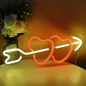 TONGER®Double Heart With Arrow Wall Neon Sign