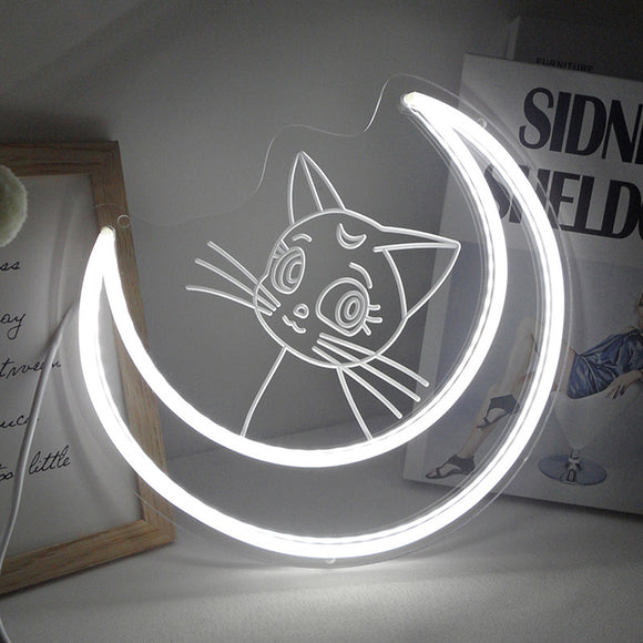 TONGER®White Moon With Cat LED Neon Sign