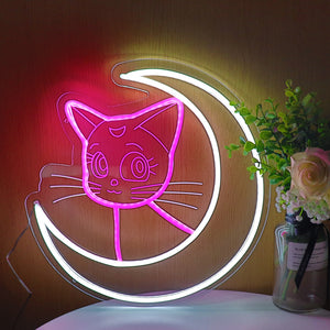 TONGER®Big White Moon With Cat LED Neon Sign