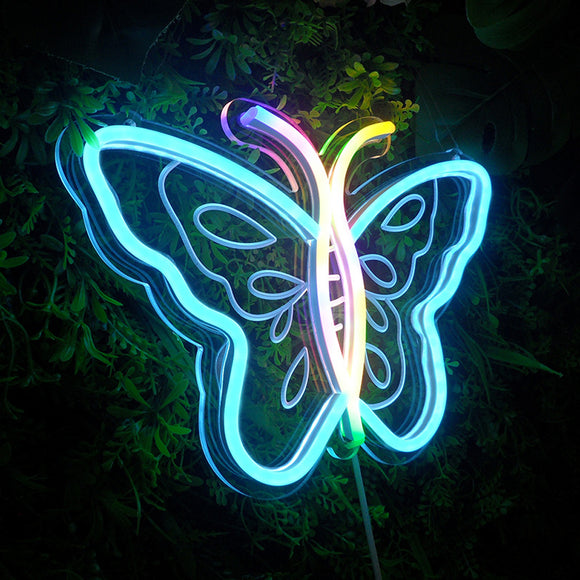 TONGER®Ice Blue&Colorful Butterfly LED Neon Sign