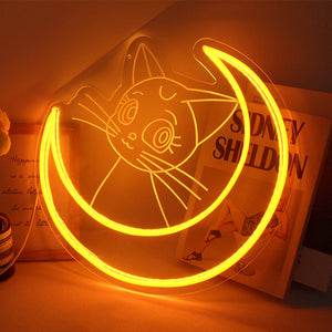 TONGER®Yellow Moon With Cat LED Neon Sign