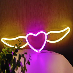TONGER® Pink & Warm White Angle Wings Wall LED Neon Light Sign
