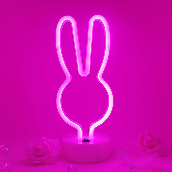 TONGER® Pink Rabbit Table LED Neon Light