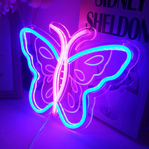 TONGER®Blue&Pink Butterfly LED Neon Sign