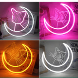 TONGER®Pink Moon With Cat LED Neon Wall Sign