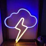 TONGER® Blue & Warm White Cloud With Lightning Wall LED Neon Light Sign