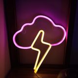 TONGER® Pink & Warm White Cloud With Lightning Wall LED Neon Light Sign