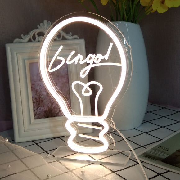TONGER®White Bingo In Bulb Table Neon Sign