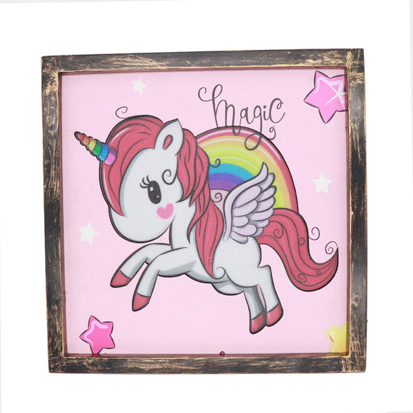 TONGER® Cute Unicorn Wall Art Picture with Light